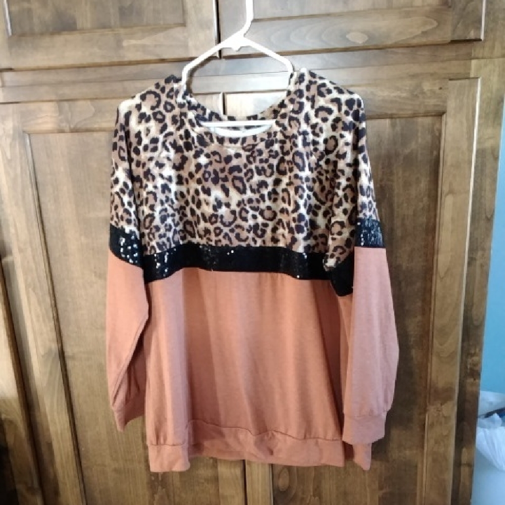 Leopard Print and Black Sequin Women's Sweater
